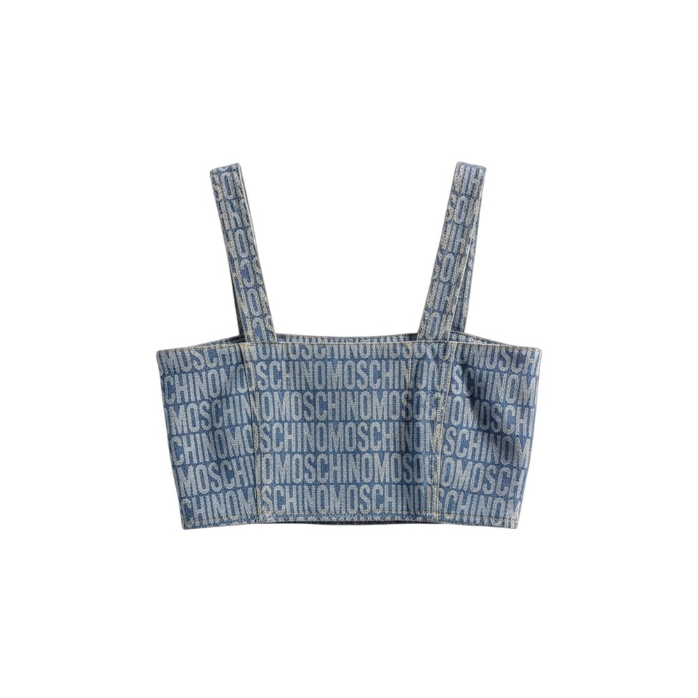 Moschino Blue Denim Logo Bustier Crop Top - Picture 2 of 11